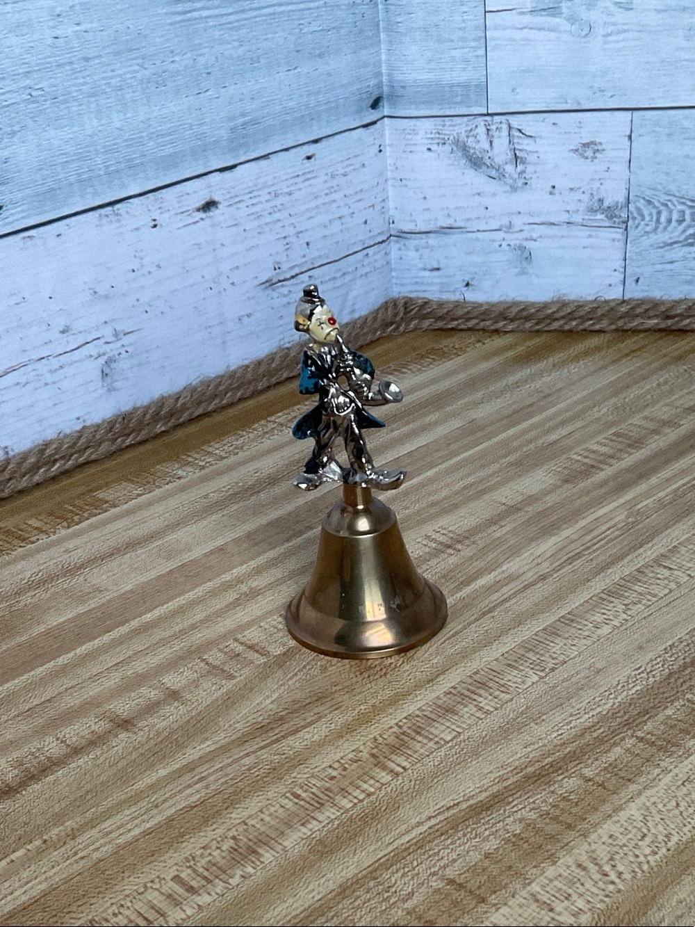 Vintage 1970s-1980s Enamelled Pewter And Brass handbell